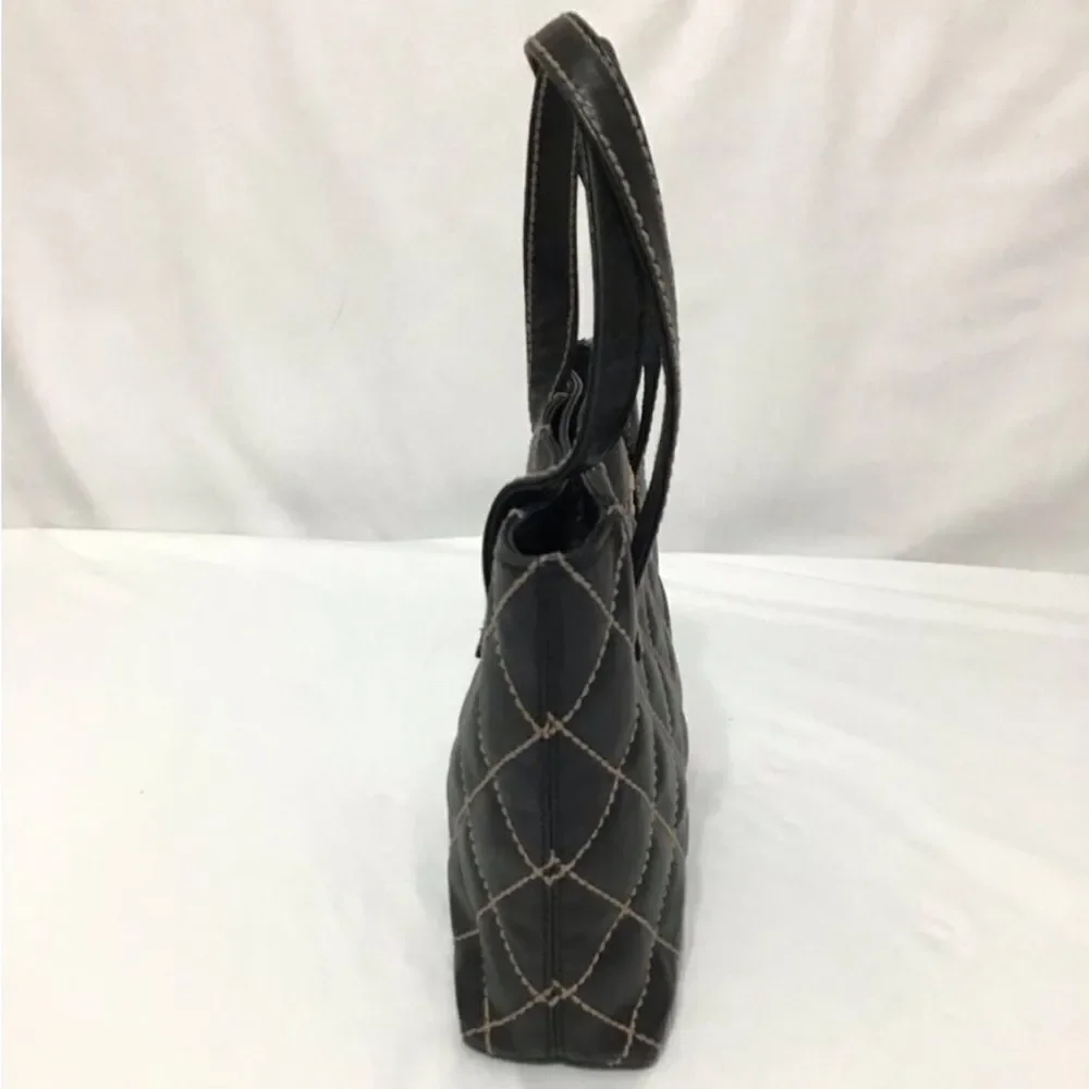 CHANEL Black Leather Quilted Wild Stitch Tote/Shoulder Bag Vintage